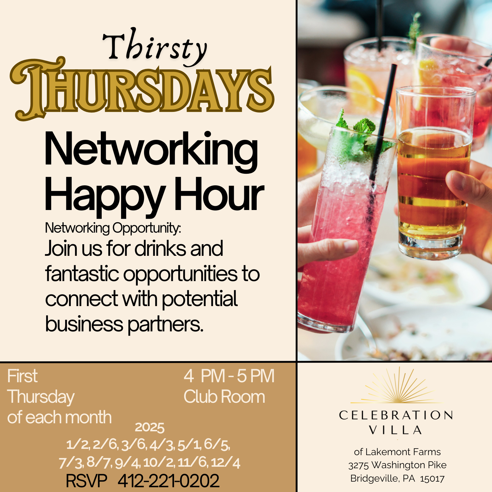 Thirsty Thursday Networking Happy Hour at Celebration Villa of Lakemont Farms